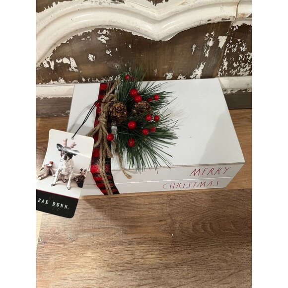 VHTF NWT Rae Dunn Merry Christmas Decorative Box Set With Pinecone & Berry Embel - Picture 2 of 4
